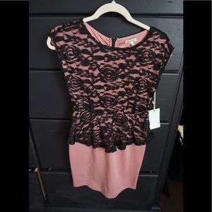 Pink with black lace dress